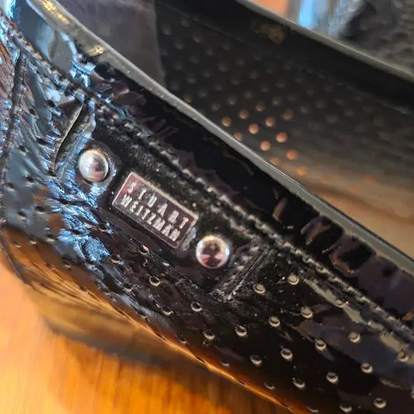 Stuart Weitzman timeless black patent leather Loafer Silver Buckle details 8.5 - Picture 4 of 10